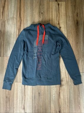 The North Face Navy Pullover Hoodie with Red Drawstrings